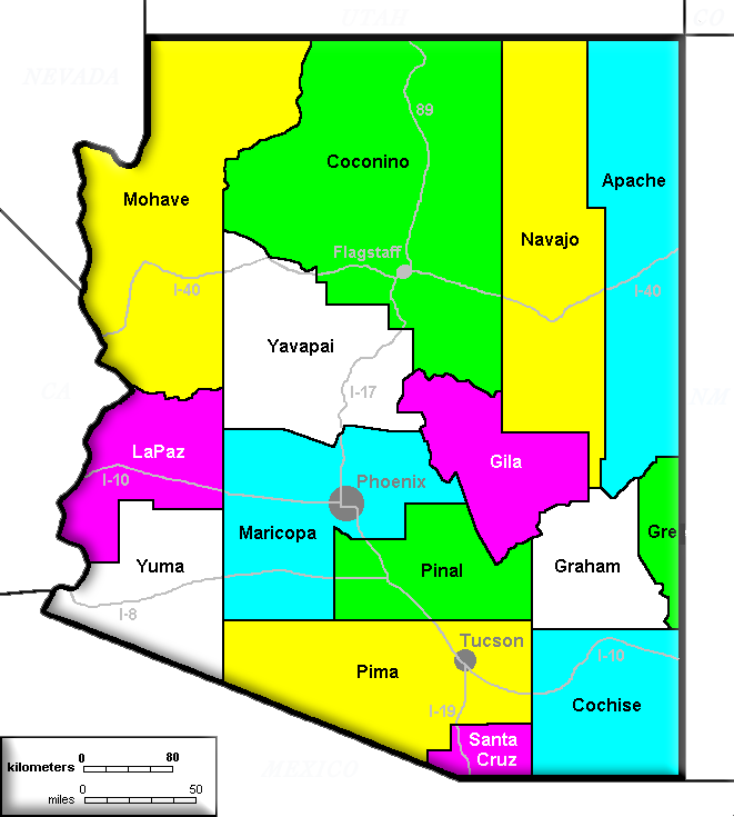 Карта аризоны с городами